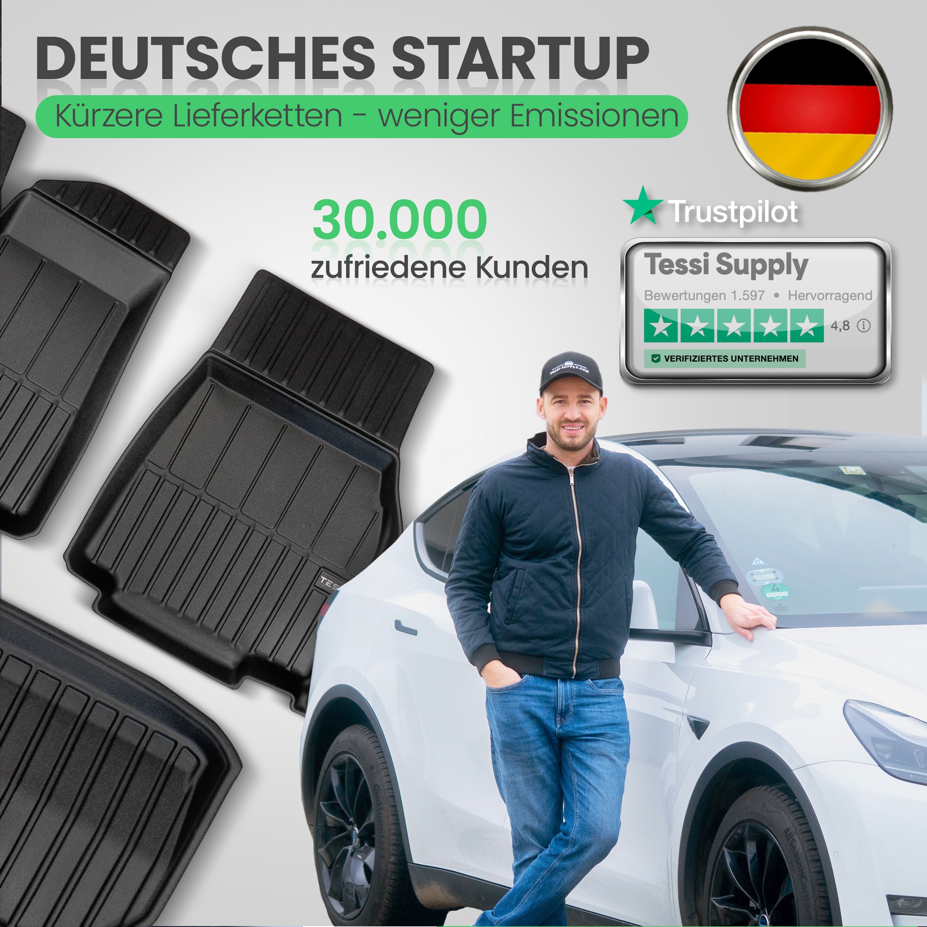 Tesla Model Y Gummimatte Frunk (vorderer Kofferraum) TESSI® Greenline 75% Recycling Material